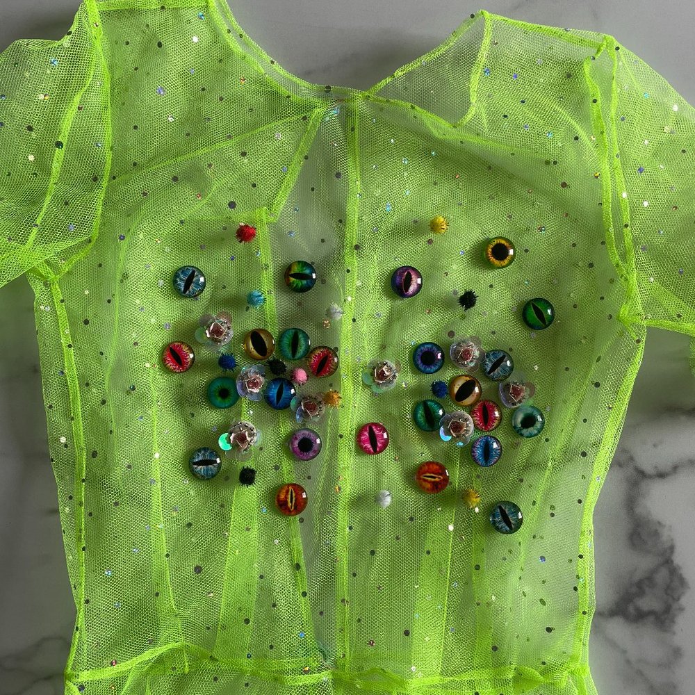 Lom Fashion Green Sequin Eyeball Mesh Dress sz 6 Festival Dress/Costume